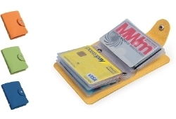 Art. FS480H, Portacard in poliutretano colorato. Munito di 12 tasche. Con bottone.