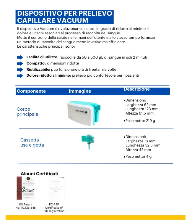 DISPOSITIVO PER PRELIEVO CAPILLARE VACUUM
