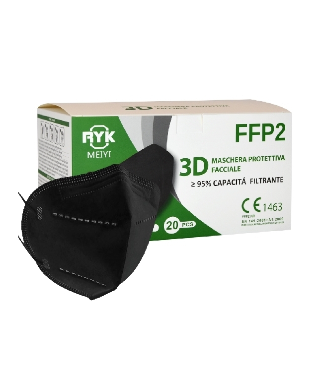 Mascherina FFP2 - 20 PEZZI colore Nero CE 2163 Normativa UNE-EN